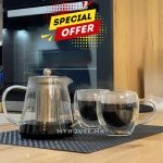 Стаклен чајник со филтер 750мл + x2 дупло стакло чаши од 250мл