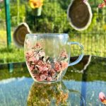 Стаклена чаша со дупло дно Flower PINK